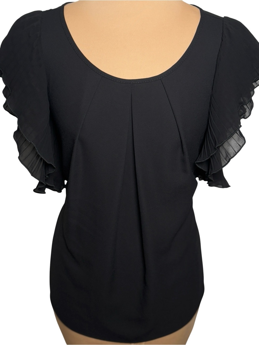 Joseph Ribkoff Black Pleated Flutter Sleeve Blouse Elegant Evening Top Size 8
